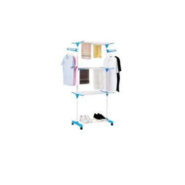 Imagem de Varal de Chão Dobrável, 3 Andares, ABS e Aço, Branco, com Rodízios 360°, 170x70x65cm, Capacidade 48kg, para Apartamentos