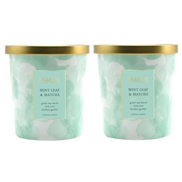 Imagem de Bellevue Vela perfumada de luxo, 340 g, cera de mistura de soja, óleos essenciais, queima de longa duração, fragrâncias domésticas, aroma de velas perfumadas de aromaterapia: folha de hortelã e matcha
