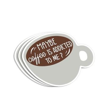 Imagem de (3 peças) Adesivo Maybe Coffee is Addicted to Me Frases Engraçadas Citações Caffeinated Cafe Lovers Vinil Decalque para Tumbler Laptop Kindles Garrafas de Água Livros Telefone - Tamanho 3x2,5