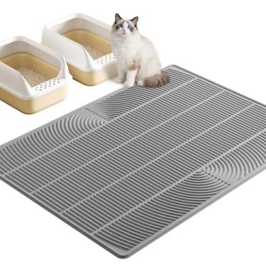 Imagem de TRZZ Tapete de areia extragrande para gatos XXL, tapete de caixa de areia de silicone para chão, impermeável e antiderrapante, fácil de limpar, tapete de armadilha de areia para gatos e coletor de