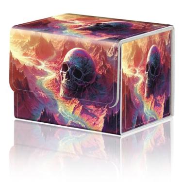 Imagem de Caixa de armazenamento de jogos de cartas para TCG Deck Box MTG Card Box Organizer Trading Card Box Commander Deck Box TCG Card Storage Box Magnetic Closure Creative Pattern até 200 cartas, caveira