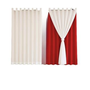 Imagem de Cortina 3,00 x 2,50 c/VOIL Branco - Decoração Quarto, Sala, Escritório, Janela(vermelho)