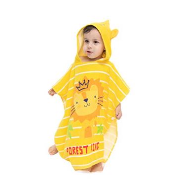 Imagem de Toalha de Poncho com Capuz para Banho/Piscina/Praia para Crianças Tonwhar - Desenho Animal Toalha de Praia de Algodão para Meninos Infantis, 2 a 4 Anos (Leão)