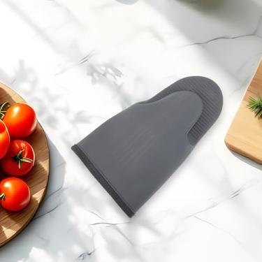 Imagem de Generic 1 peça de luvas de forno listradas cabo longo pinças acolchoadas de algodão lavar à mão apenas pano de algodão de silicone cinza 28,5 x 16 cm