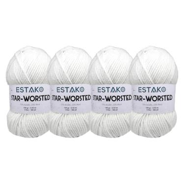 Imagem de Estako Fio penteado com estrela - (pacote com 4 novelos) - 75% acrílico 25% lã - peso médio macio nº 4 - (4 x 99,8 g / 4 x 186 jardas) - fio de crochê e tricô (40187 - branco)