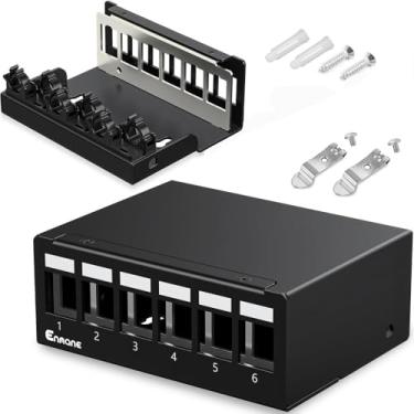 Imagem de Enmane Painel de remendo de 6 portas em branco Keystone Patch Panel blindado compatível com LC/SC/ST/FC/USB/HDMI Keystone Jack para montagem em mesa, caixa de terminação Ethernet doméstica