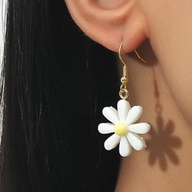 Imagem de Brincos de margarida para mulheres, brincos de gota de flores dos anos 70, roupas de Halloween dos anos 70, joias modernas, presentes, Medium, Latão, Sem pedra preciosa