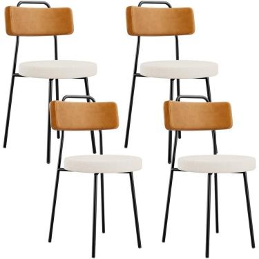 Imagem de Kit 04 Cadeiras Decorativa Estofada Sala De Jantar Barcelona L02 Couríssimo Whisky Linho Cru - Lyam