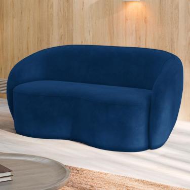 Imagem de Sofá Living Decorativo 160cm 2 Lugares íbis Encosto Fixo Veludo Azul Marinho G33 - Gran Belo