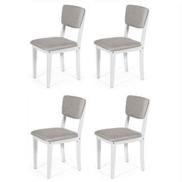 Imagem de Conjunto 4 Cadeiras De Jantar Estofada Em Madeira Maciça Ella Branco/cinza Claro