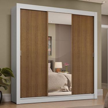 Imagem de Guarda-roupa Casal 3 Portas Correr 4 Gavetas Branco/Rústico