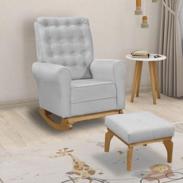 Imagem de Poltrona de Amamentação com Balanço e Puff Manu Veludo Cinza Base de M