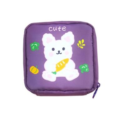 Imagem de Cute Necessaire Feminina Pequena, Porta Cosméticos, Lilás com Estampa de Coelho, Bolsa de Higiene Pessoal