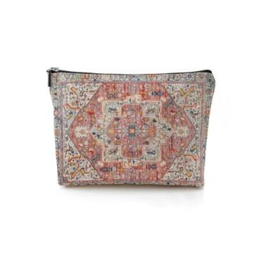 Imagem de Bolsa de maquiagem, bolsa de maquiagem com zíper de algodão e linho, bolsas osméticas coloridas retrô, forrada em lona, 16 x 24 cm, Estampado, 6.6 x 9.8 inch