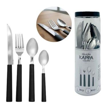 Imagem de Jogo De Talheres Cabo Preto 16 Peças Garfo Faca Colher