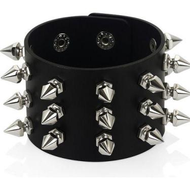 Imagem de Bracelete Pulseira Spike Metal Punk Rock Emo Gótico Espinho Preto 22Cm