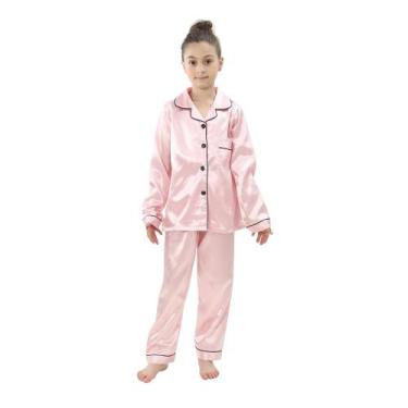 Imagem de Conjunto De Pijamas Para Adolescentes Meninas E Meninos Em Seda Satin 