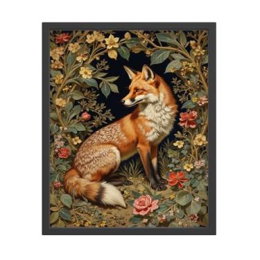 Imagem de Dark Academia Decor pinturas de raposa de arenito desenhadas à mão, pôsteres de animais selvagens, lindas imagens de raposa botânica vermelha para sala de estar, quarto, decoração de casa (20 x 25 sem