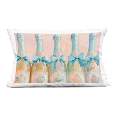 Imagem de Stupell Industries Almofada decorativa estampada com garrafas de champanhe azul pastel, design por Petal Prints Design