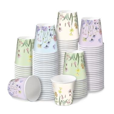 Imagem de RUSPEPA Copos de banheiro de 85 g, copos de papel descartáveis - pacote com 100 estampas de flores silvestres - Copos de papel para enxaguante bucal floral para casa, banheiro, piquenique, festa e