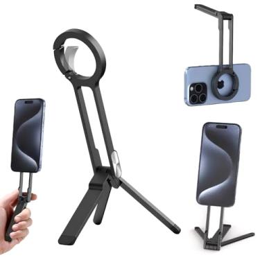 Imagem de Suporte de telefone magnético, tripé de telefone mosquetão com forte aderência para mesa, suporte portátil de telefone mãos livres para compatível com smartphone