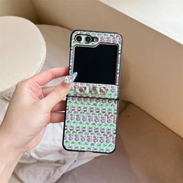 Imagem de Capa para Galaxy Z Flip5 com padrão de trama fashion e dobradiça com corrente de pérolas, capas rígidas fofas (para Galaxy Z Flip5/03)