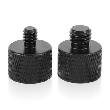 Imagem de 2 adaptadores de suporte de microfone, adaptador de câmera de liga de alumínio preto de 5/8 a 1/4 e rosca de parafuso de microfone de 5/8 a 3/8 para tripés, microfones, câmeras, suportes