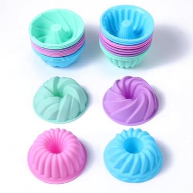 Imagem de Josojoou 48 peças de copos de silicone para assar, formas antiaderentes de 4 formas, mini muffins de silicone resistentes ao calor e reutilizáveis para muffins, geleias e bolos