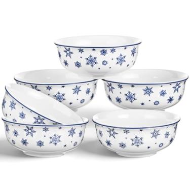 Imagem de Teenyyou Conjunto de 6 tigelas de cerâmica de Natal de 255 g para sopa, sobremesa, cereais, doces, arroz, férias, jantares, presentes (flocos de neve)