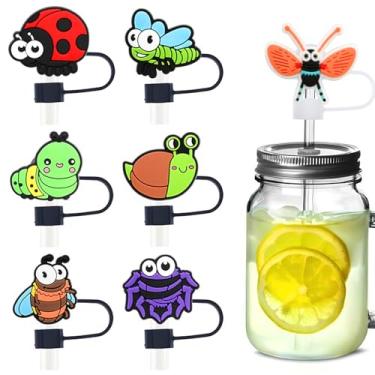 Imagem de 16 peças de tampas de palha de insetos para copos, protetores engraçados de silicone PVC de 10 mm, protetores de canudos à prova de poeira reutilizáveis, sem BPA, ajuste ecológico para presentes de