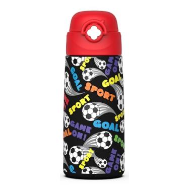 Imagem de Garrafa de água isolada para meninos com canudo pop-up coberto, copos infantis de 473 ml com aço inoxidável à prova de vazamento para escola (futebol vermelho)