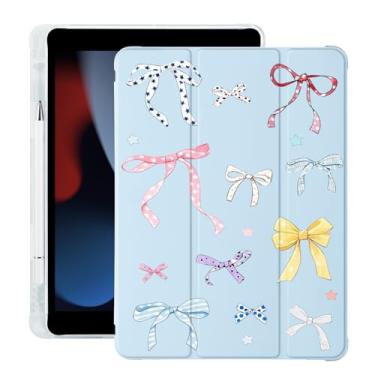 Imagem de BlHMCASE Lindo laço de fita Kawaii para iPad mini 7 A17 Pro 2024/iPad Mini 6 com suporte para lápis, hibernar/despertar automático, capa traseira de TPU macio de couro azul