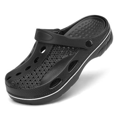 Imagem de VZQ Pantufas femininas e masculinas com suporte de arco sem cadarço para jardim, sandálias de praia ao ar livre com fascite plantar, palmilhas acolchoadas para pés, Preto, 5.5-6.5 Wide Women/4.5-5.5