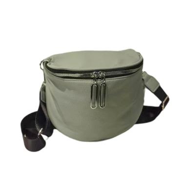 Imagem de Pochete Bolsa Transversal Casual Lisa, Material em Poliéster, Verde Militar, 19x17x7cm, com Compartimento Principal e Bolso Interno com Zíper, Alça Ajustável