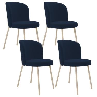 Imagem de Kit 04 Cadeiras Para Sala De Jantar Cozinha Estofada Gavi Arena L02 Suede Azul Marinho - Lyam Decor