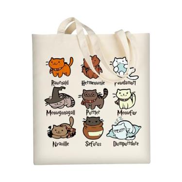 Imagem de AUSVKAI Sacola de lona estética para mulheres, sacola de supermercado reutilizável com gato, bolsas de algodão de quarta asa para compras na praia, presentes modernos de aposentadoria