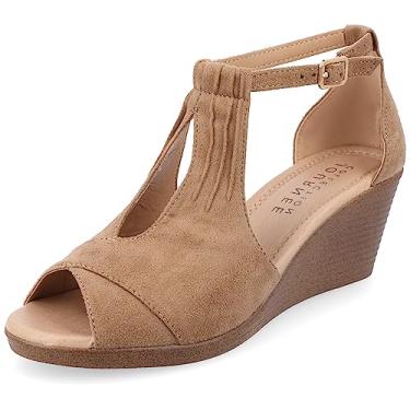 Imagem de Journee Collection Womens Tru Comfort Foam Buckle Ankle Strap Peep Toe Espadrille Wedge Heel Fashion Sandal 7.5 W Taupe