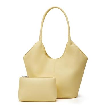Imagem de 2 peças de bolsas femininas de couro sintético despojado, retrô, bolsa de ombro nas axilas, bolsa de ombro para trabalho, deslocamento, alça superior, bolsa 2025, Amarelo, One Size