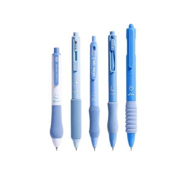 Imagem de GZBABY Canetas de gel retráteis, 5 peças, caneta esferográfica de ponta fina com aderência macia, 0,5 mm, tinta preta, estética delicada (azul)