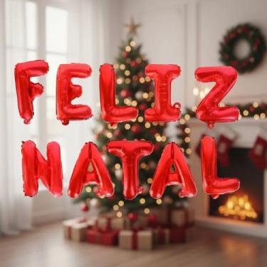 Imagem de Kit Balões Metalizados Vermelho 37cm “Feliz Natal” com Assoprador e Fitilho – Decoração Natalina