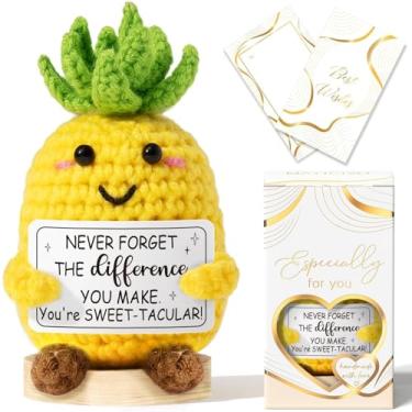 Imagem de Christmas Thank You Gifts for Women, Handmade Emotional Support Crochet Pineapple w/ Card, Employee Teacher Appreciation Gifts Stocking Stuffers, Christmas Birthday Gift for Women Coworkers Nurse Boss