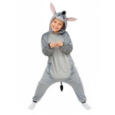 Imagem de ROC PARTY Fantasia infantil de animal com capuz – Fantasia unissex de Halloween e cosplay para meninos e meninas de 4 a 12 anos (burro cinza, 10 a 12 anos)