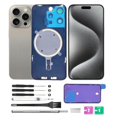 Imagem de Yuntunele Tampa traseira de vidro (inclui vidro de lente, suporte, ímã) Substituição compatível com iPhone 15 Pro Todas as operadoras com conjunto de ferramentas profissionais (cinza titânio)