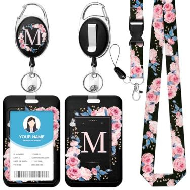 Imagem de Soleebee Cordão A-Z para crachás de identificação, lindo suporte de crachá de identificação preto e cordão destacável, chaveiro retrátil, carretel de crachá resistente com clipe mosquetão para