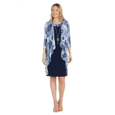 Imagem de R&M Richards Vestido feminino curto de duas peças de 2 peças, Azul marinho/jeans, 42