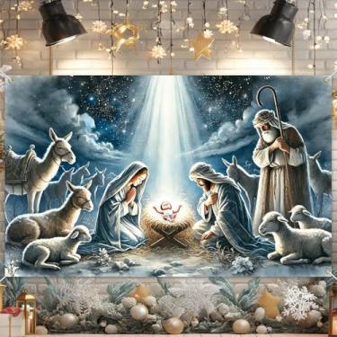 Imagem de BlissYard Faixa de Natal para Presépio Bebê Jesus em Pastores Estáveis Animais 188 x 109 cm Decoração de Casa de Feriado Religioso Perfeito para Igreja Decorações de Sala de Estar Foto Banner de Fundo