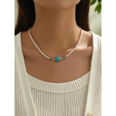 Imagem de Coleção de colares em camadas com contas, 5 estilos de colares boho com detalhes de pérola e pedras preciosas para mulheres, joias modernas para uso diário e férias, One Size, Metal Vidro, Sem Pedra