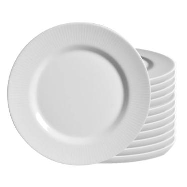 Imagem de Jogo 12 Pratos Sobremesa Plissan Relevo Branco Cerâmica Alleanza 20cm