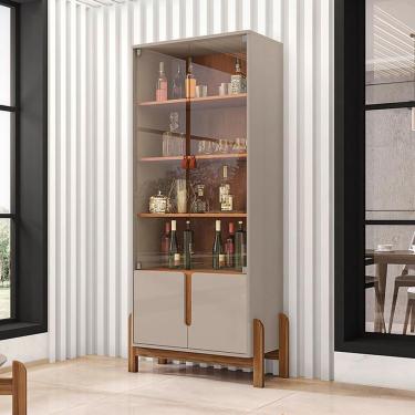 Imagem de Aparador Buffet 190 Com Cristaleira Lizz Pés Madeira Maciça Off White/cedro