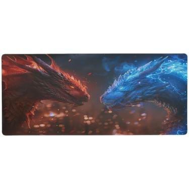 Imagem de SEHANY Red and Blue Dragons Tapete de mouse grande 80 x 39,9 cm antiderrapante para jogos com base de borracha de 3 mm de espessura, protetor de mesa para laptop, desktop, escritório e casa